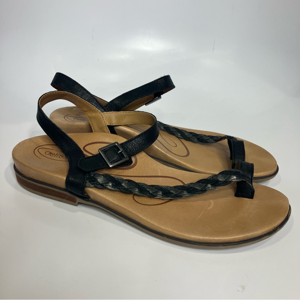Aetrex Evie braided leather‎ sandals black womens size 41